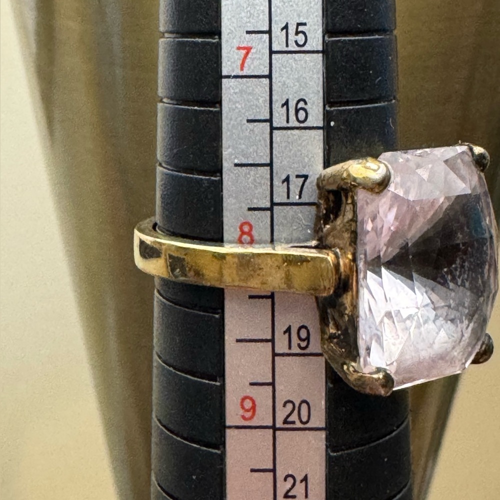 Ring - sterling silver/gold tone plated- stone is a faceted light pink or purple - Picture 9 of 12
